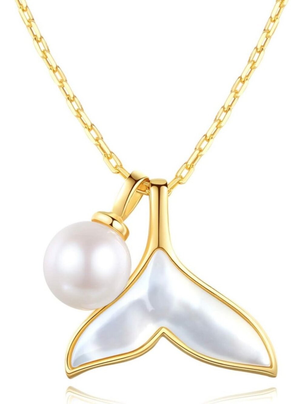 Elegant Fishtail Necklace | 18K Gold Plated Mother of Pearl Mermaid Pendant